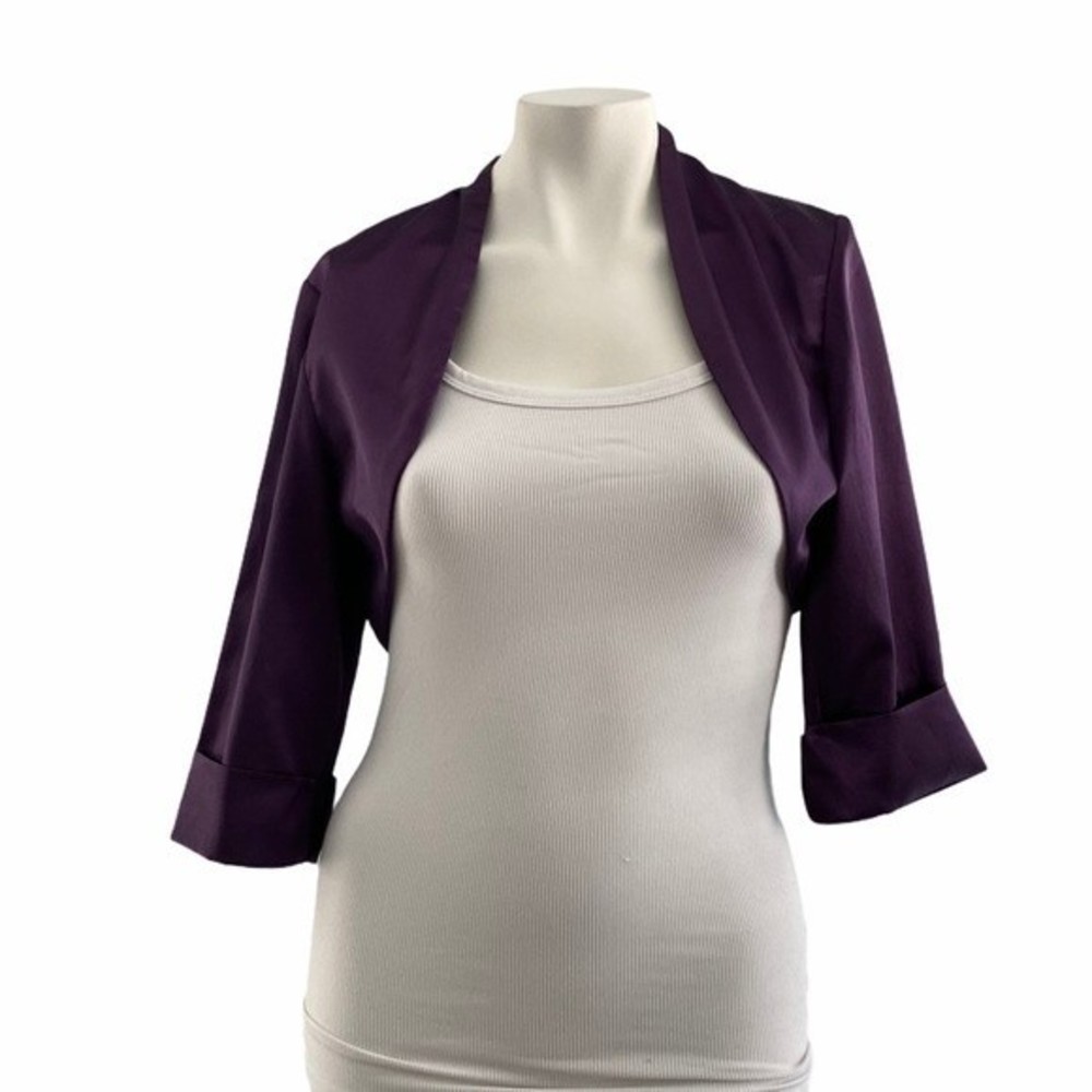 Aspeed Solid Purple 3/4 Sleeve Open Front Womens Cardigan Medium
